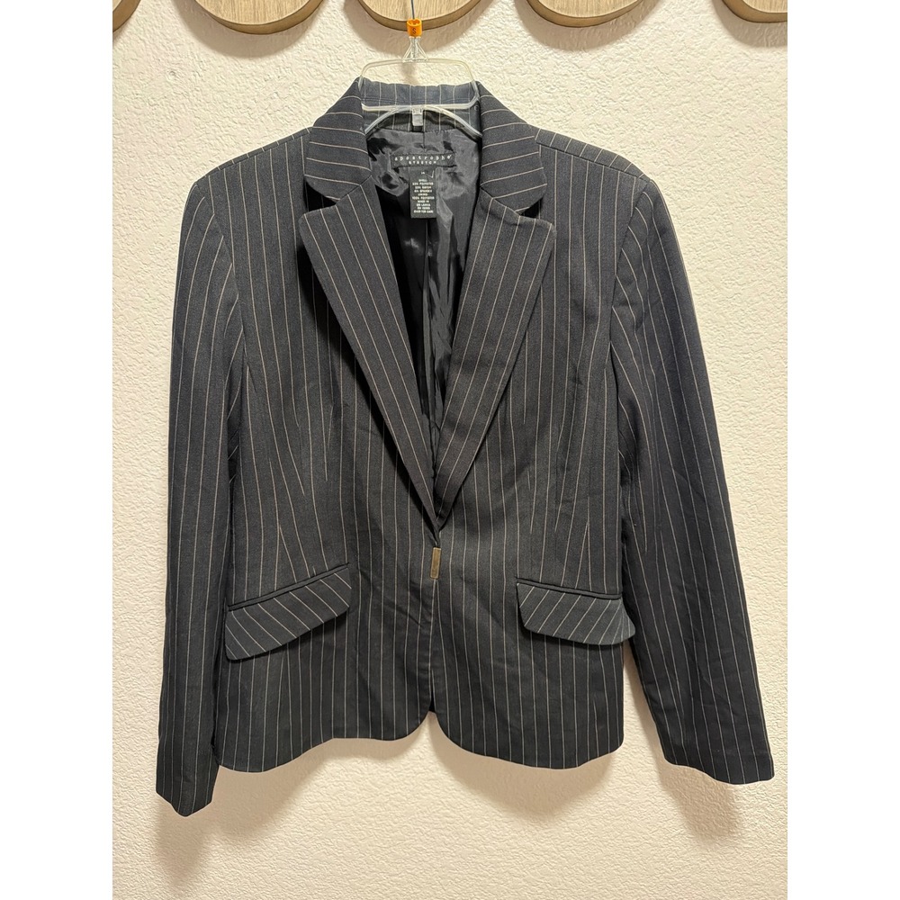 Apostrophe Stretch Women's Pinstripe Blazer Jacket Size 14 Black Gray Business